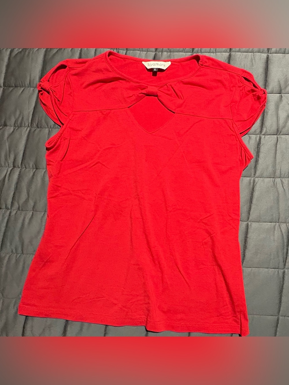 Red Bow-Accent Cap Sleeve Top by Royal Monk
